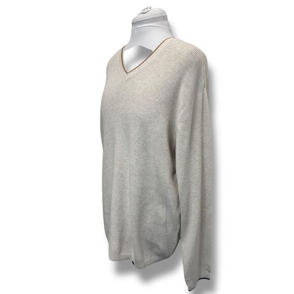 Tommy Hilfiger Mens V Neck Cotton Cambridge Pullover Sweater, Beige, size XL - Picture 3 of 9